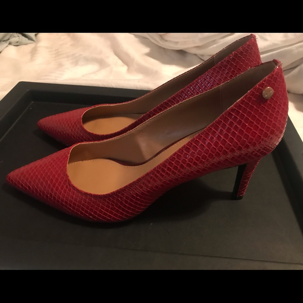 Calvin Klein red snakeskin pumps